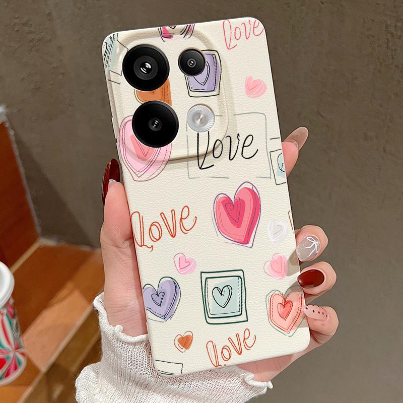 Weiche Silikonhülle mit Liebesherz-Muster für Xiaomi 13t Poco X6 M6 Pro Redmi Note 14 13 12 11 10 Pro Stoßfeste Ledertextur Einfarbige schlanke Hülle