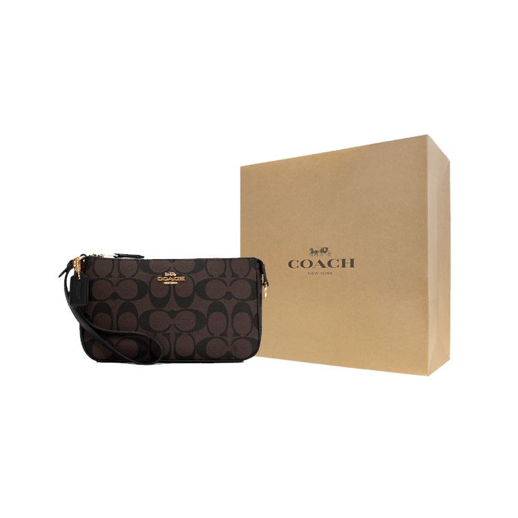Coach Nolita 19 Metal Logo Imprint Charm Coated Canvas Smooth Leather Handbag Women Handbag Brown Black C3308-IMAA8