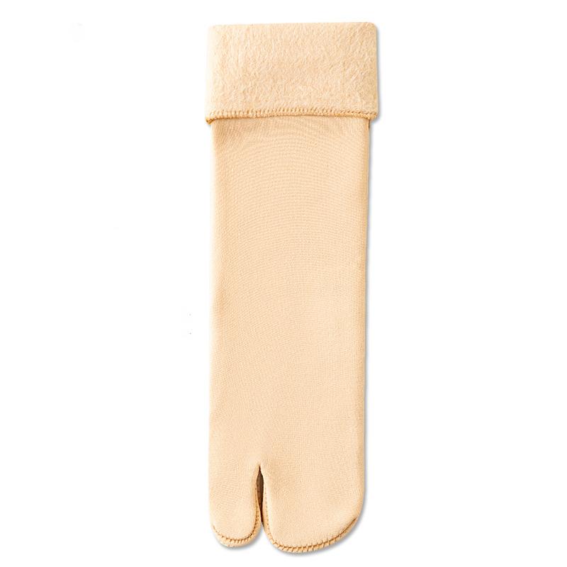 Winter Thicken Plush Warm Two Finger Socks For Women Black Nude Solid Color Snow Socks Middle Tube Split Toe Socks Sleeping Sock