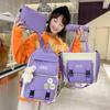5 Piece Set Canvas School Bags for Teenage Girls Solid Color Women's Student Backpack Rucksack