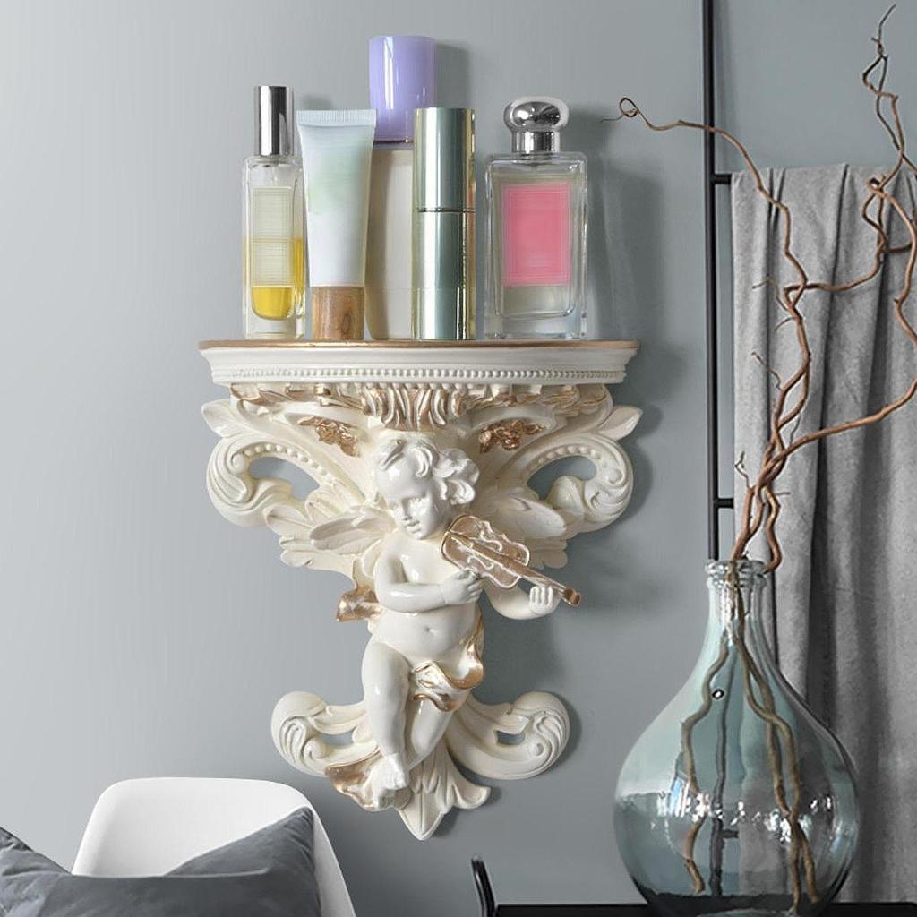 Candleholder Display On Floating Shelf with Angel Figurine for Dining Area