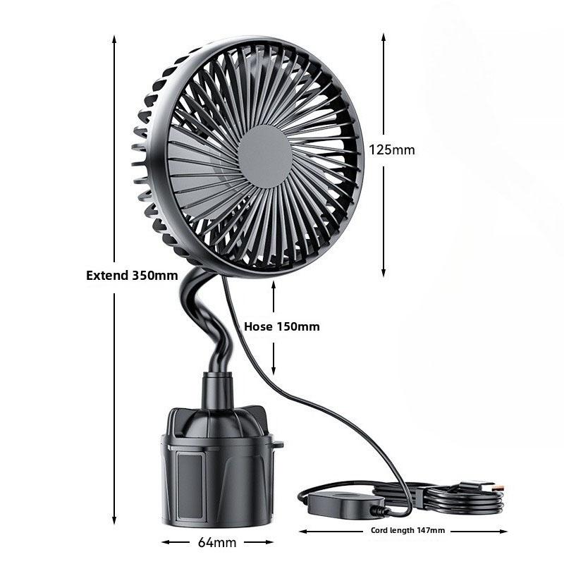 USB Powerful Quiet Car Cooling Fan Rotatable Portable Car Cup Holder Fan for Car Van Truck SUV RV