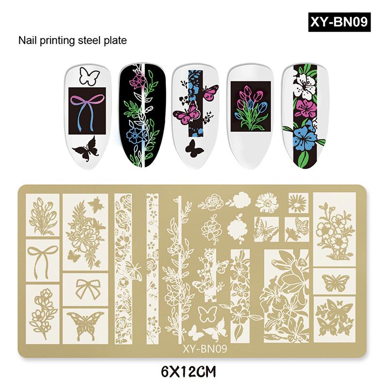 

12X6Cm Golden Rectangular Nail Stamping Plates Bowknot Butterfly Flower Fireworks Designs Nail Art Template For Diy Nail Decor as the picture