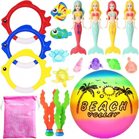18 Pcs Diving Pool Toys for Kids Ages 3-12 Set with Storage Bag,Pool Games Summer Swim Water Sinking Mermaid Toys