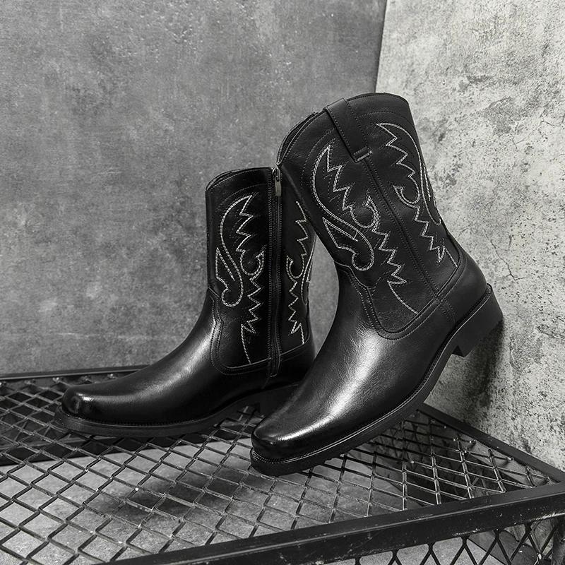 Cizme Cowboy Maro Noi pentru Bărbați Cizme Glezna Negre cu Fermoar pentru Bărbați cu Mărimi 38-46 Zapatos Hombre