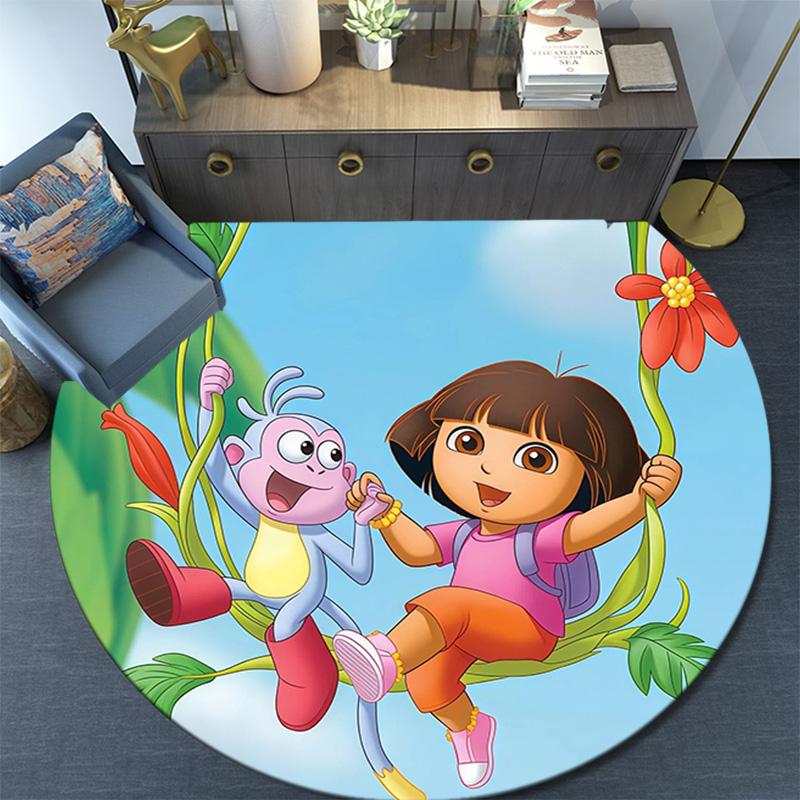 Dora the Explorer Round Area Rug,Carpet Rug for Living Room Bedroom Sofa Playroom Decor,Non-slip Floor Mat