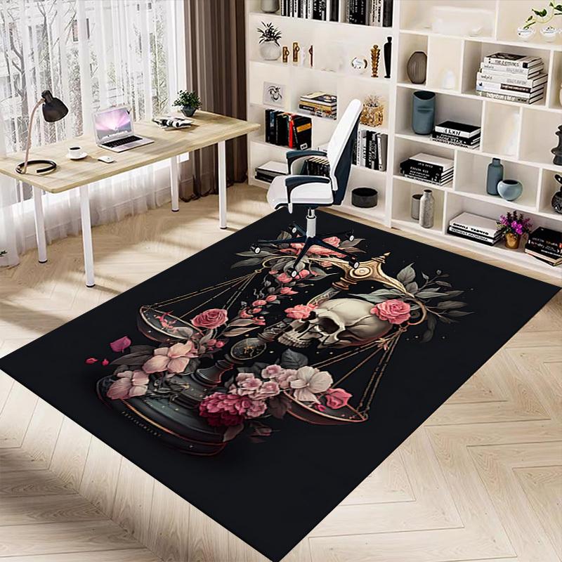 1PC Skull Flowers Extra Large Non Slip Floor carpet, Office, family, bedroom Large Area Rug Indoor Rugs, Vibrant Colors