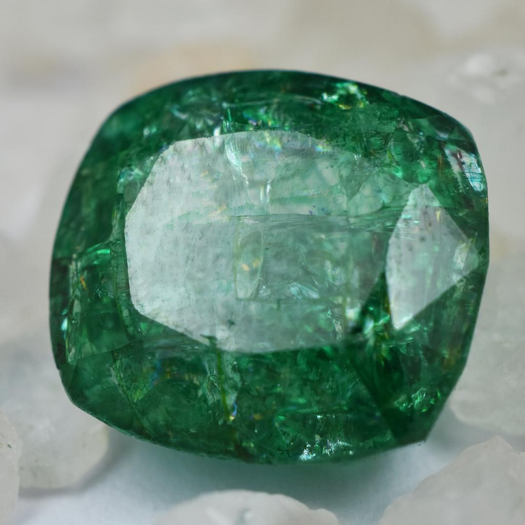 12.55 Ct Cushion Cut  Loose Gemstone Natural Green Emerald CERTIFIED AR-2736