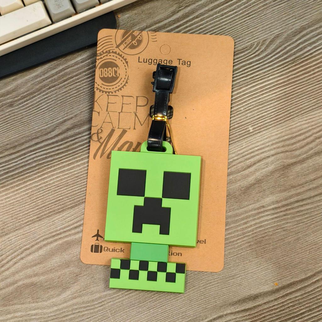 Creeper Steve Cartoon Minecraft Bagagelabel: Schattige Reistas Bedeltje