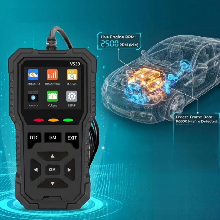 Handheld Car Diagnostic Tool V539 with Engine Fault Review, Battery Check and Visual Menu for Home Vehicle Care and Garage Use Daily