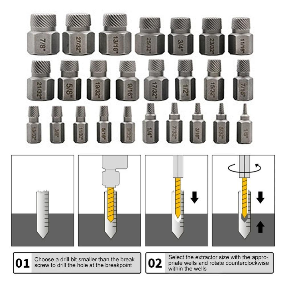 25Pcs Multi-Spline Screw Extractor Set Double Head Screw Remover Set  Remover Power Tools