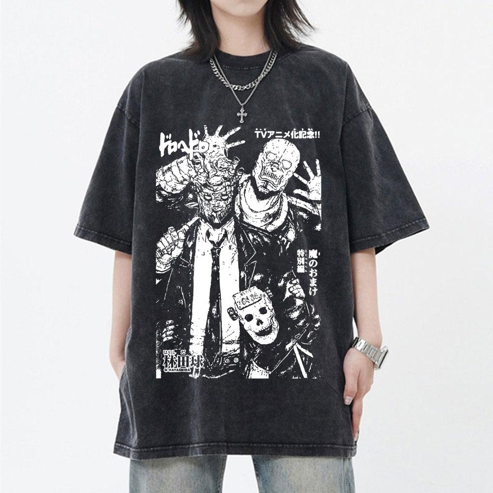 Anime Dorohedoro Gyoza Crazy Hungry Bug Vintage Washed T-shirt Men Women Manga Graphic T-shirts Gothic Horror Oversized T Shirts