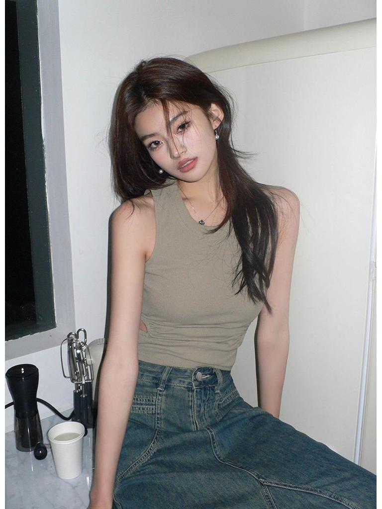 2026 Spring/Summer Women's Frayed Hem Irregular Slit Denim Long Skirt