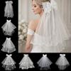 New Double Layer Bridal Veil Lace Edge White Women's Tulle Bow Puffy Photo Veil for Wedding Party