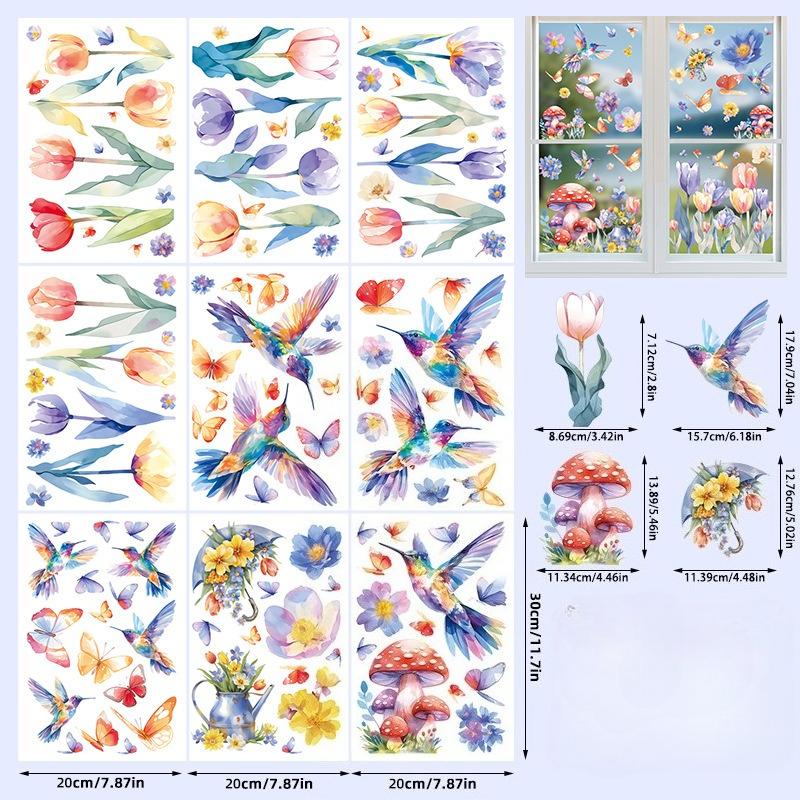 Cartoon Cute Spring Flowers Indoor Bedroom Living Room Background Wall Decoration PVC Electrostatic Stickers Window Glass Stickers