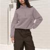 Ladies Half Zip Pullover Solid Color Long Sleeve Cropped Sweatshirt