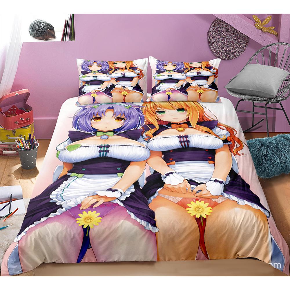Cute Anime Cat Maid Pattern NEKOPARA 3pcs Bedding Set Game Printing Duvet Cover and Pillowcase Bedroom Decorate for Otaku Teens