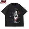 Joker JOKER nadruk prany postarzany luźny T-shirt z krótkim rękawem ciężka bluza z kapturem z okrągłym dekoltem