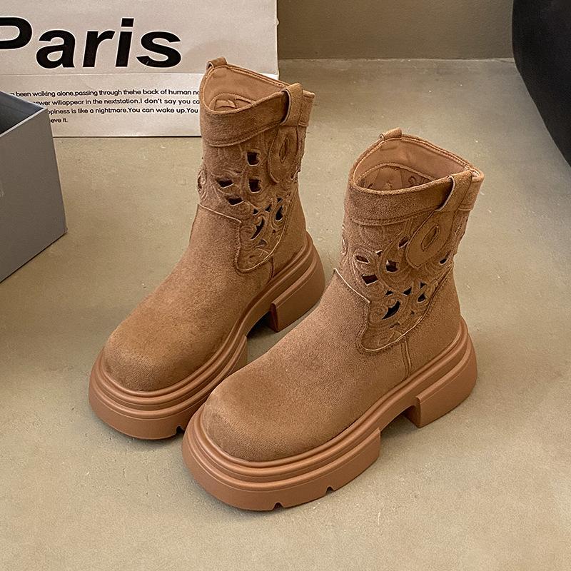 New Retro Hot Girl Western Cowboy Short Boots Hollow Breathable Heightened Martin Boots