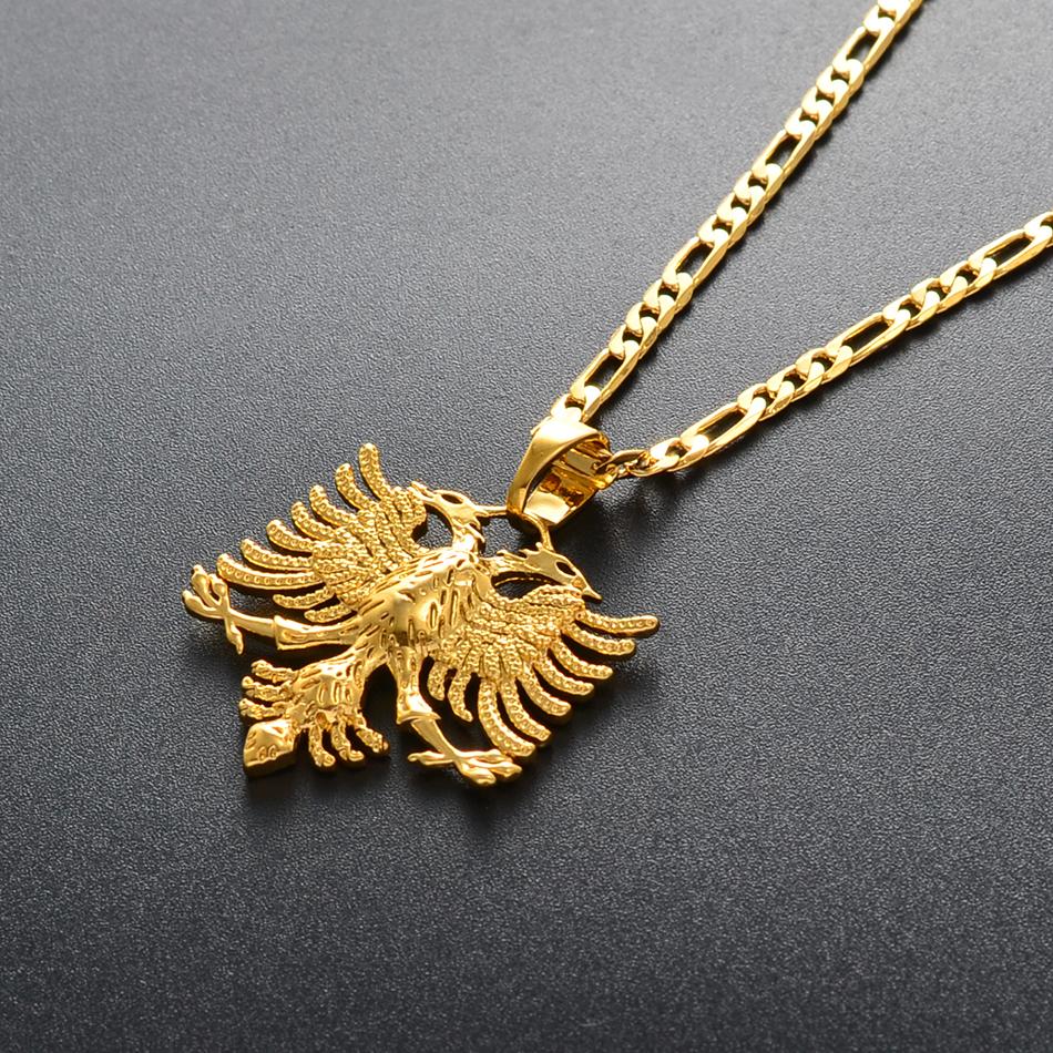 Collane Pendente Aquila Albanese Anniyo per Uomo Donna Colore Argento/Colore Oro Gioielli Albanesi Etnici Kosovo #233406