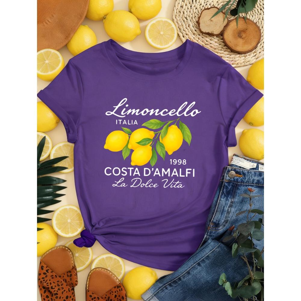 Limoncello Italia La Dolce Vita Lemon Print Women T-Shirts Summer Breathable Short Sleeve Trendy O-Neck T Shirt Y2K Tops
