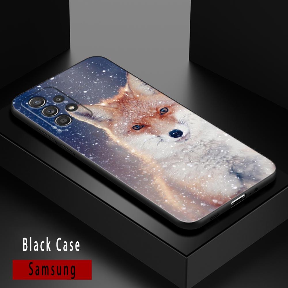 Cute Fox Animal Cases For Samsung Galaxy A52 5G Funda A13 A54 A52s A53 A72 A73 A33 A23 A32 A51 A71 Soft TPU Silicone Black Cover