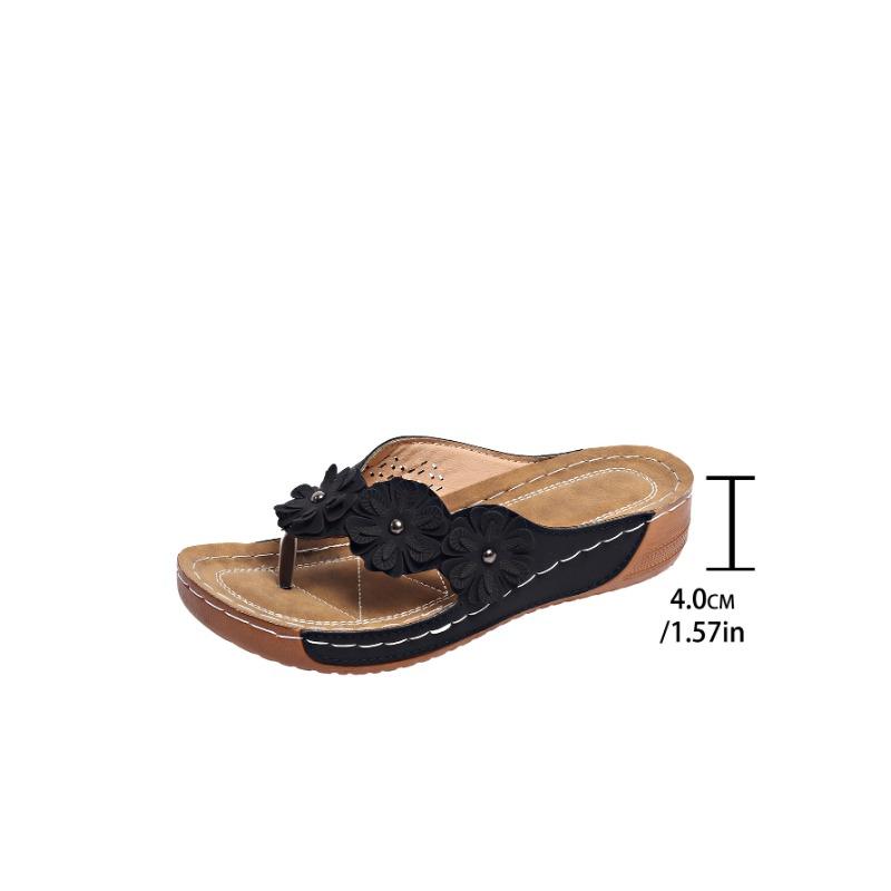 Spring and summer new fashion toe cover foot slope heel cool slippers women's casual women's flower flip-flops