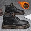 Men's Winter British Retro Motorcycle High-Top Martin Boots - Leather, Fur, and Velvet Lined for Warmth