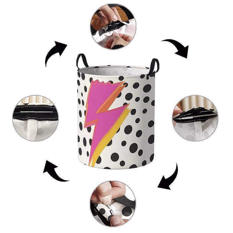 Polka Dot Rainbow Lightning Folding Laundry Hamper with Handle
