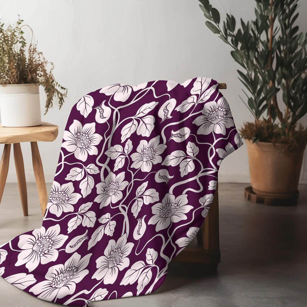 Soft Velvet Throw Blanket Floral Pattern Sofa Bed Living Room Decorative Blanket for Home Decor