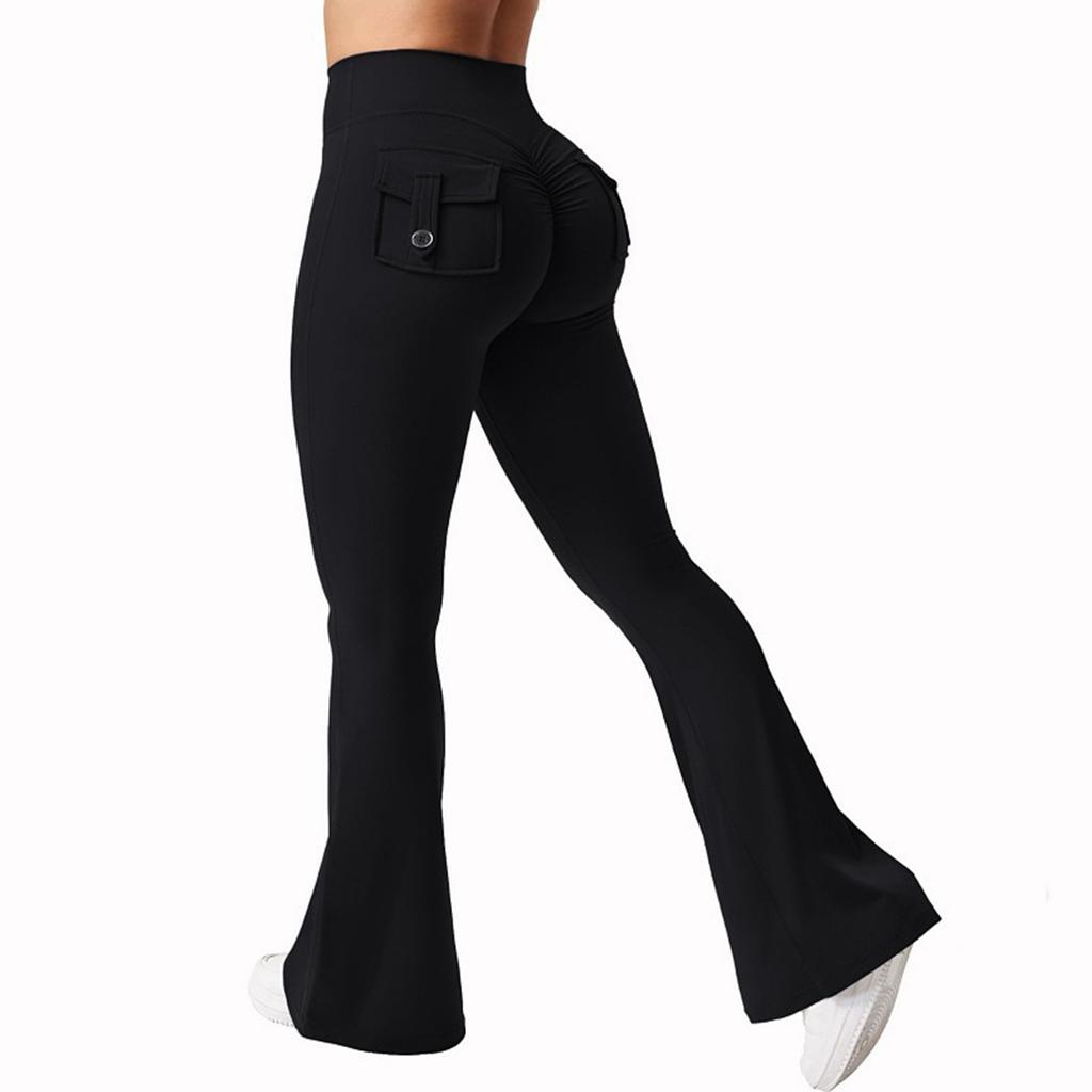 High Waist Flare Leg Pants for Women with Back Pocket Scrunch Detail Stretchy Fabric Bootcut Yoga Style