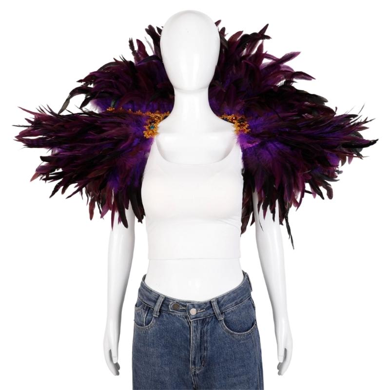 Veer Sjaal Cape Schouderomslag Gothic Veer Shrug Poncho Gouden Kraag Halloween Cosplay Kostuum voor Volwassenen Vrouwen