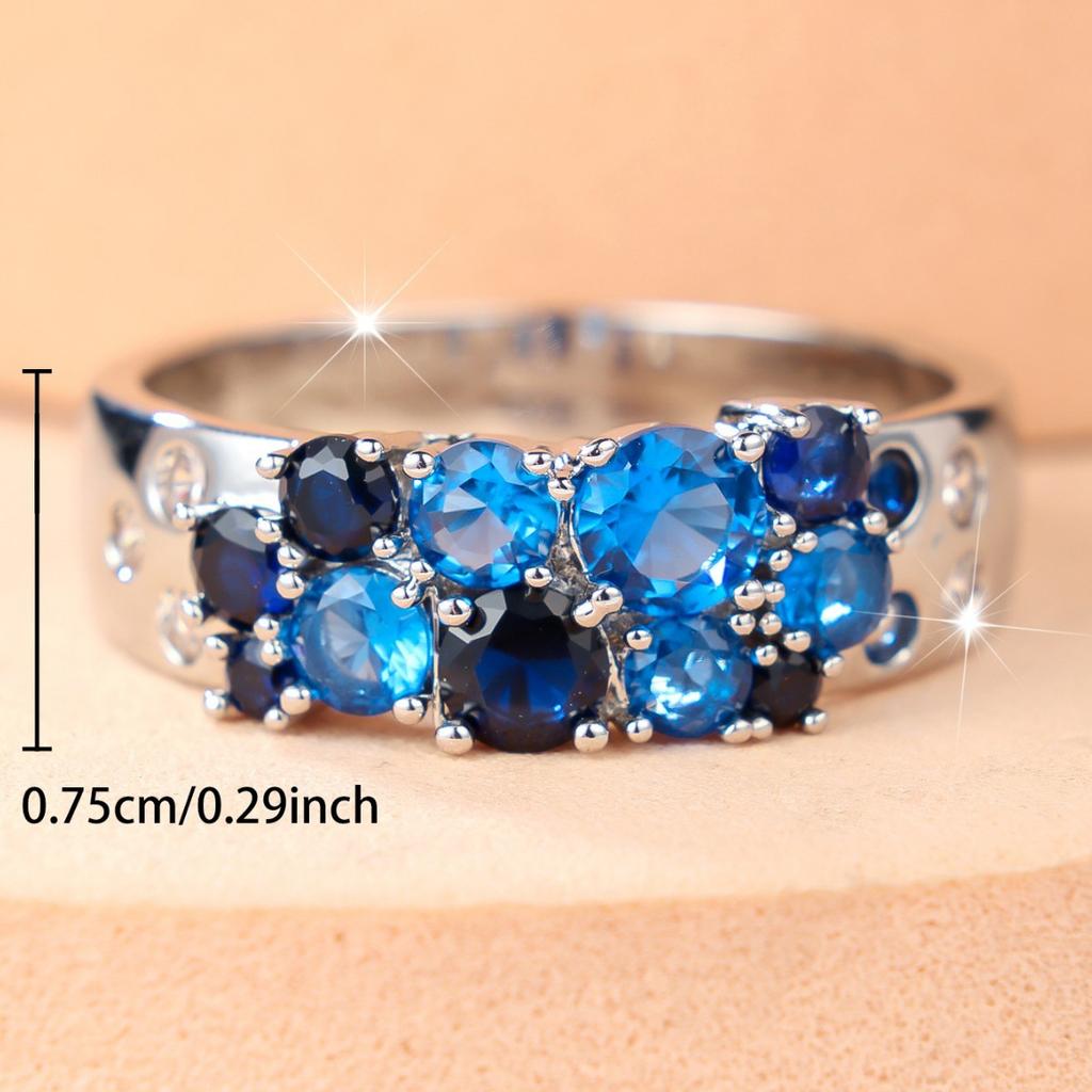 Small Round Charm Female Blue Zircon Stone Ring Vintage Silver Color Wedding Jewelry for Women