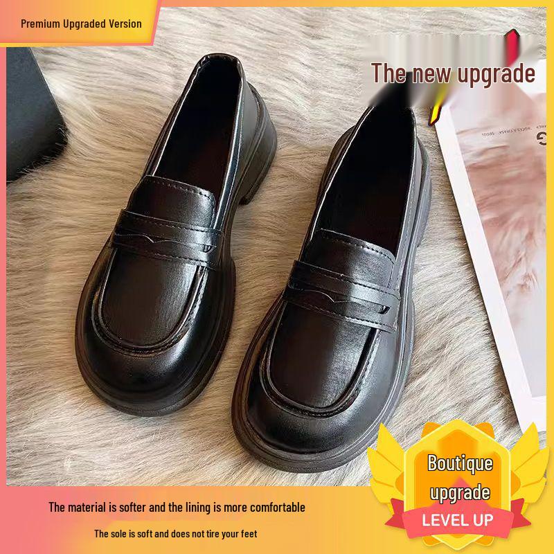 Mocassins Femininos 2025 Primavera Estilo Japonês Preto Sola Grossa - Sapatos Slip-On para Uniforme JK