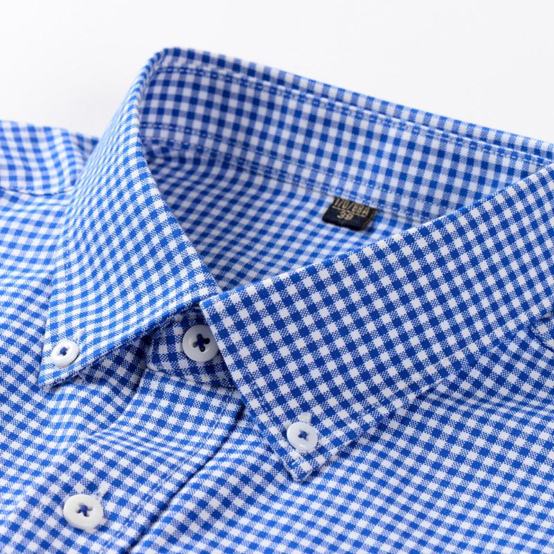 Langarm-Hemd aus reiner Baumwolle mit Karomuster, gestreift, für Geschäftsleute, Herbst, Frühling, normale Passform, Knopfkragen, pflegeleicht, bügelfrei