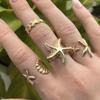 4Pcs/Set Summer Beach Trendy Geometric Gold Silver Starfish Scallop Adjustable Open Rings for Women Jewelry
