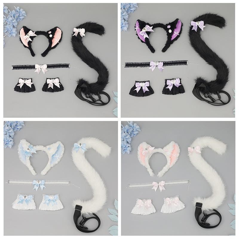 Cosplay Cat Ears Headband Cat Tail Accessories Handmade Cute Cat Girl Beast Ears Hair Accessories Beast Tail Accessories Set