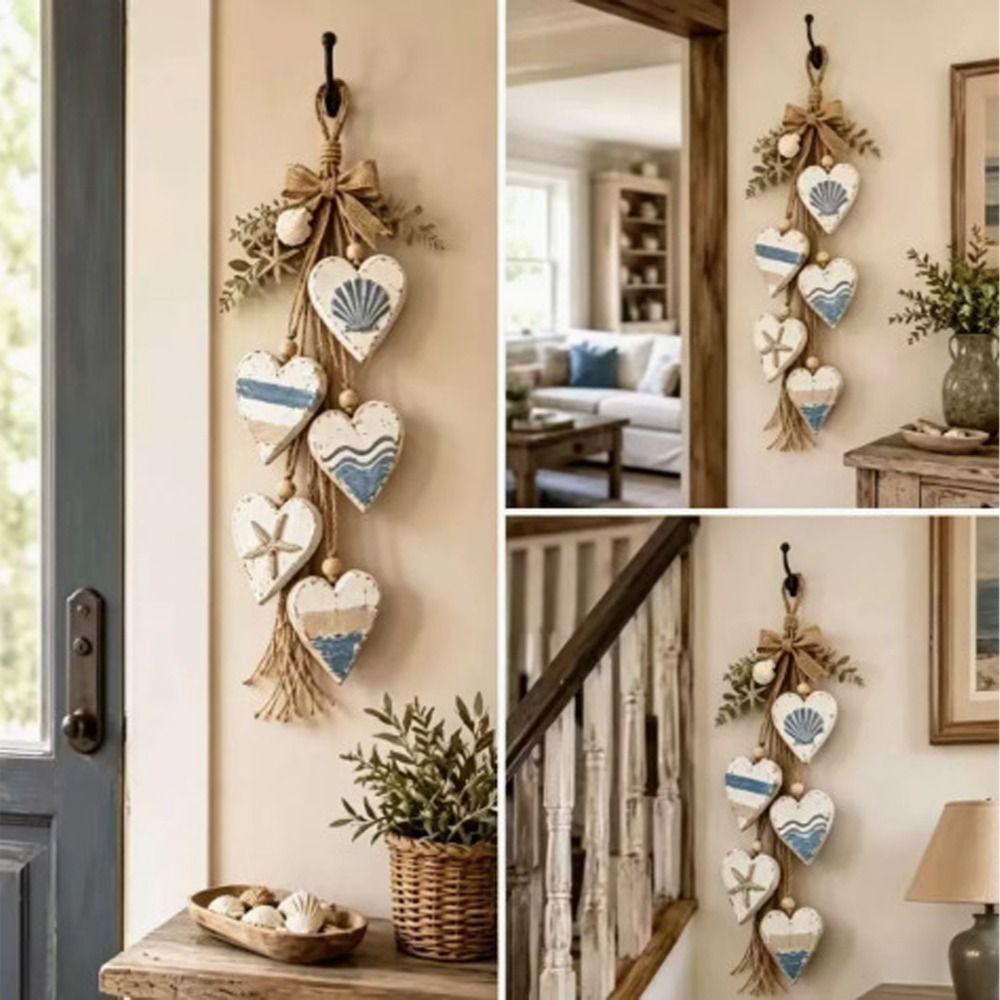 Rustic Farmhouse Wooden Heart Wall Hanging Distressed Fall Maple Leaf Pumpkin Door Hanger Vintage Eucalyptus Bow