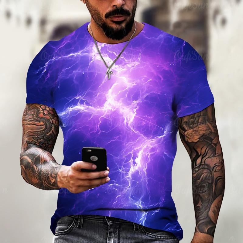 2024 Summer New Men's T-Shirt Casual Lightning Cool 3D Digital Printed T Shirts for Men Short Sleeve Tee Oversized Men Clothing