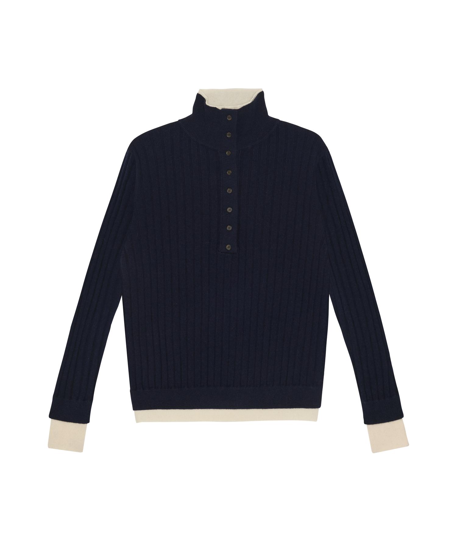 Hye Young Kim Wool Knitted Double Layered Polo Shirt Navy