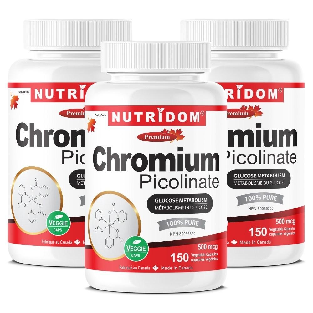 Chromium Picolinate Nutridom Canada Chromium Picolinate 500mcg Veggie Capsules 3 pcs 150 Tablets