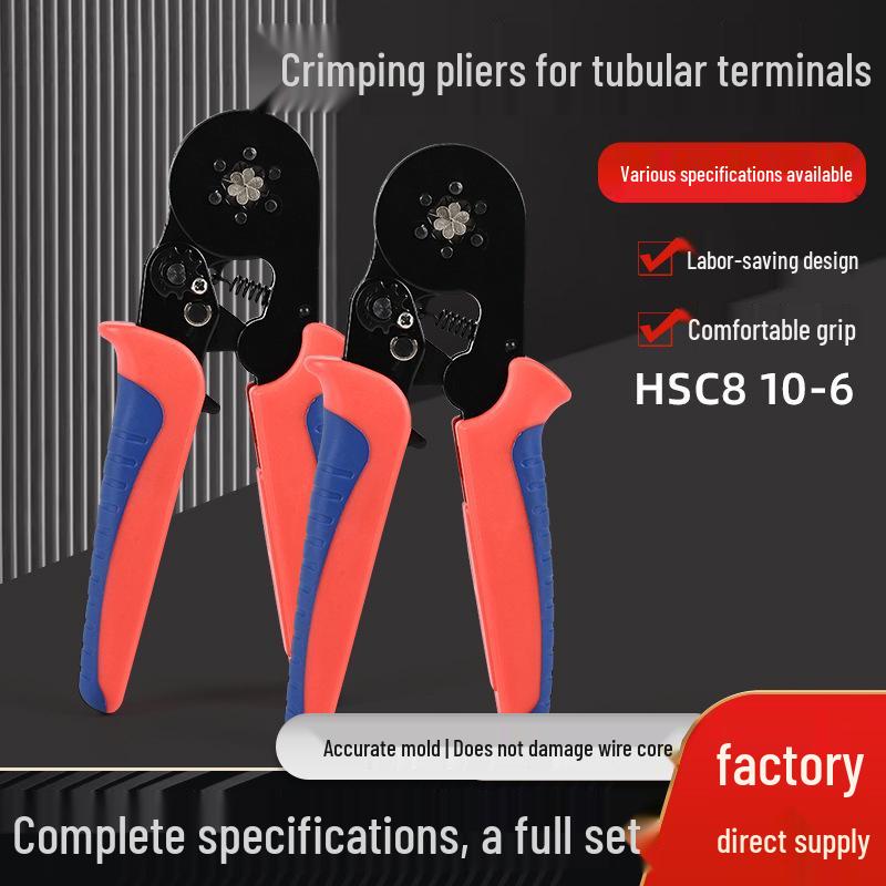 HSC8 10-6 Hexagonal Wire Terminal Crimping Pliers, Multi-functional Electrician Tool for 0.08-10 Gauge.