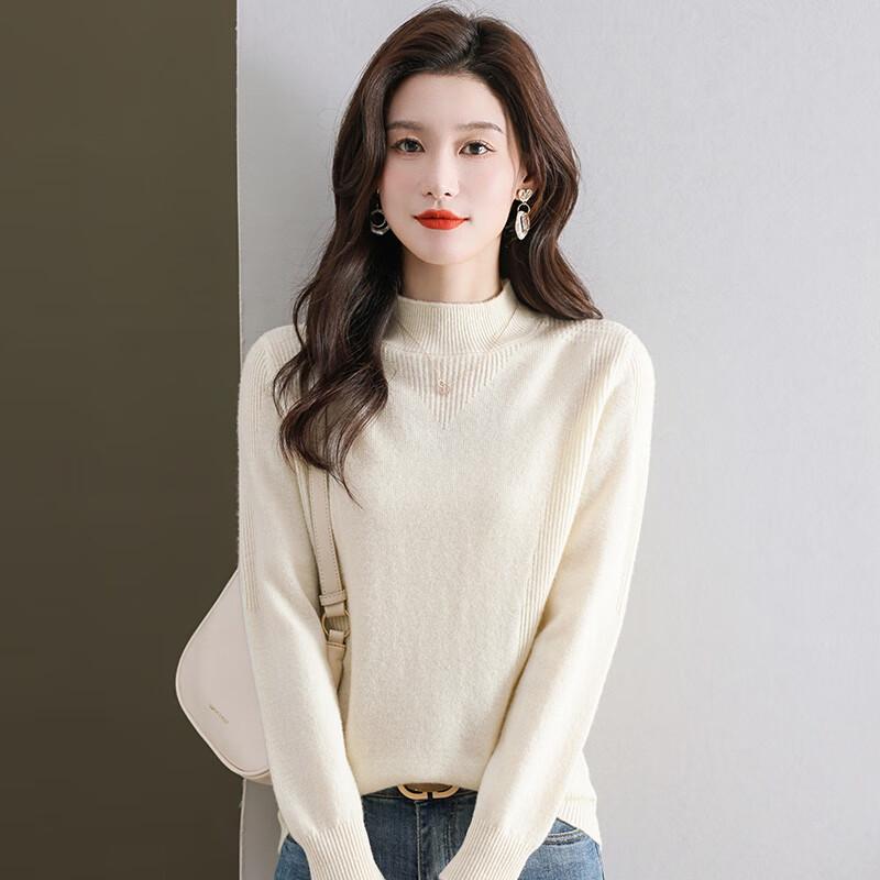 Yiliteng Women's 100% Lambswool Semi-High Neck Sweater