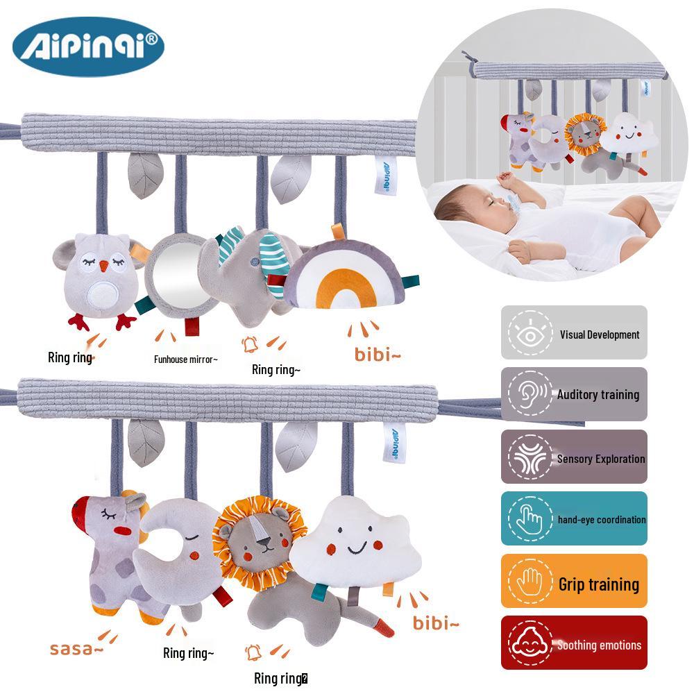 Szara uspokajająca lalka zabawka dla niemowląt do łóżeczka, fotelika samochodowego i wózka