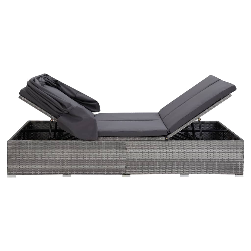 2 Person Sun Lounger with Cushion Poly Rattan Gray