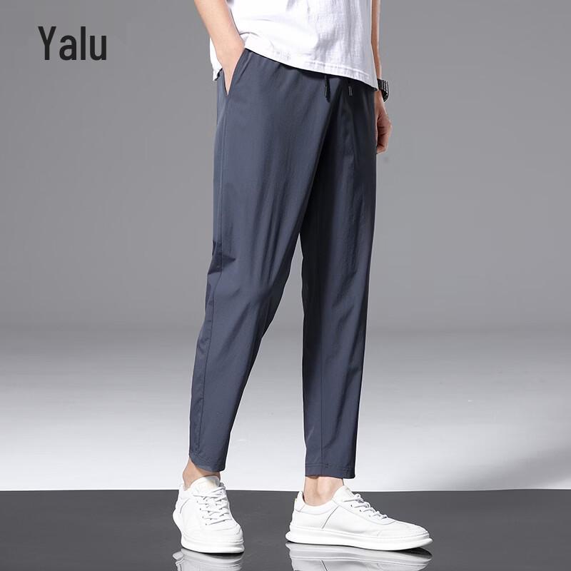 Yalu Men's Summer Ice Silk Straight Cropped Pants