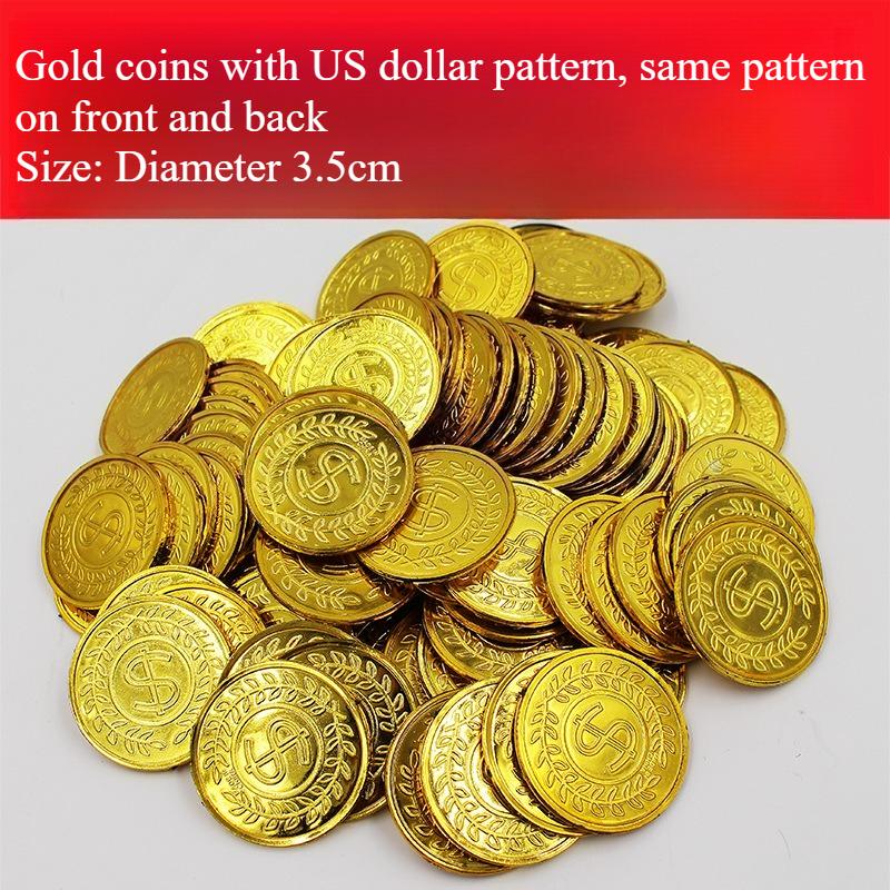 20/100pcs Plastic Skull Pirate Gold Coins Fake Treasure Game Coins for Halloween Birthday Party Decorations Kids Favors Supplies
