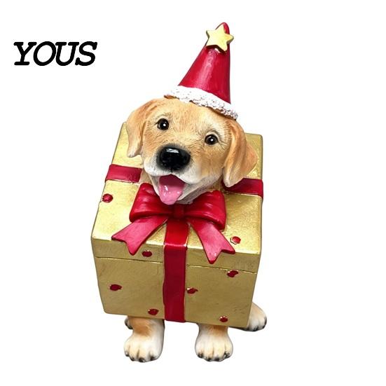 Christmas Party Supplies Dog Figurine, Resin Puppy Statue in Tree & Gift Small Animal Figurines Box Costume, Festive Desktop Mantel Decor,
