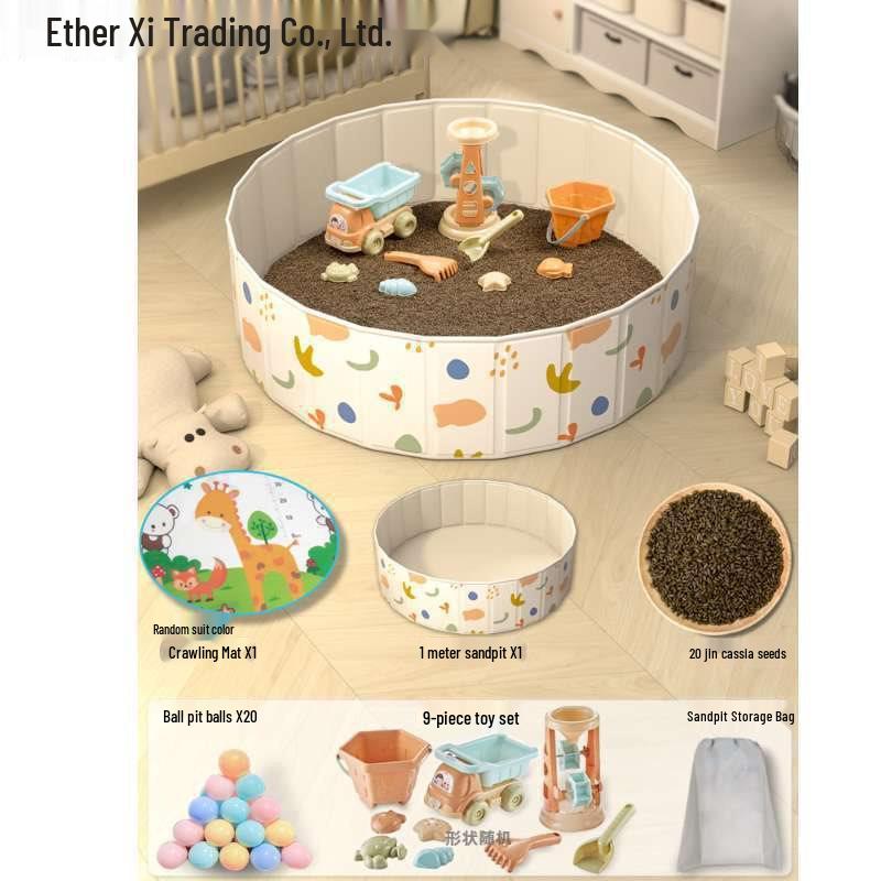 Conjunto Infantil de Arenero y Piscina de Bolas Oceánicas con Valla y Semillas de Casia Juguetes de Arena para Interior