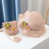 New 2 pcs Summertime Cute Children Straw Hat and Shoulder Bag Girls Outdoor Beach Cap Cute Bow Travel Beach Sun HatCrossbody Bag